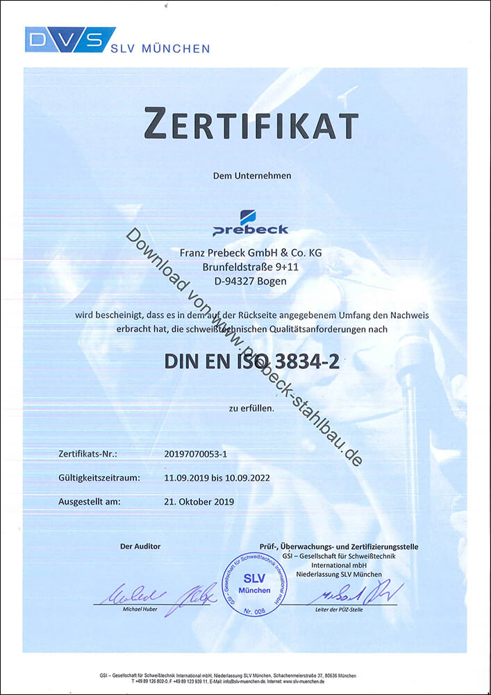 Zerzifikat DIN EN ISO 3834-2 Zerzifikat DIN EN ISO 3834-2